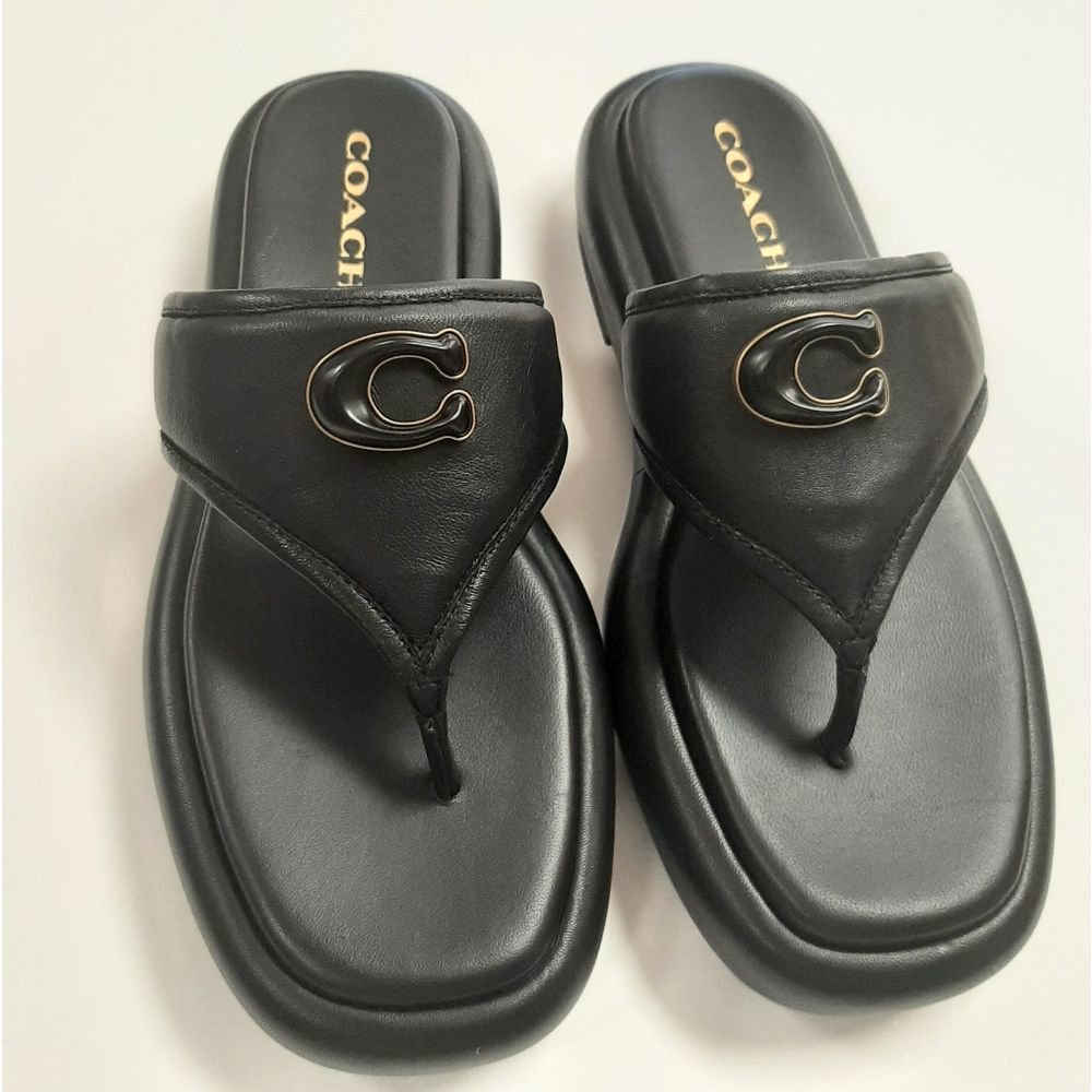 Coach Sylvie Leather Sandal Black Size 8 New Without Box